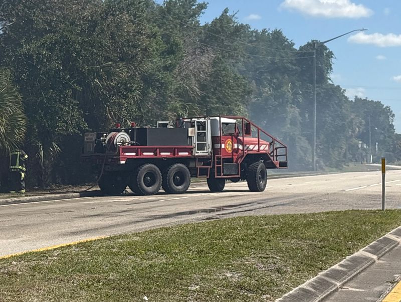 Palm Bay Fire Rescue crews battle a 5-acre brush fire in Palm Bay, Tuesday, April 21.