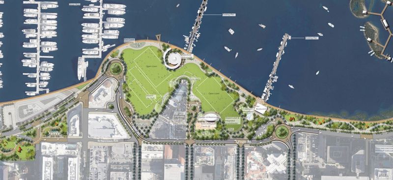Rendering of proposed plan to turn Flagler Drive in West Palm Beach into a public park.