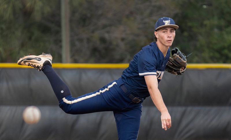 West Boca Raton pitcher Max McDougall throws on April 9, 2026, in Jupiter, Florida.