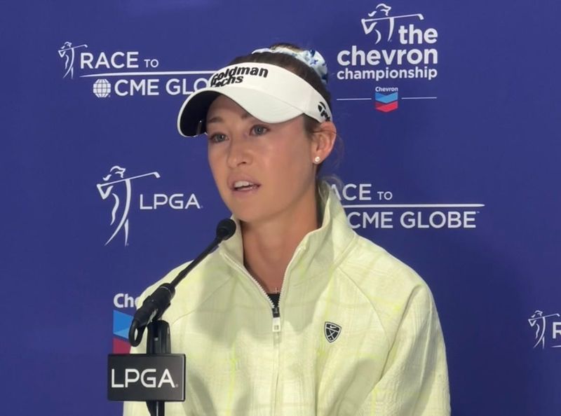 Nelly Korda meets with the media ahead of the Chevron Championship.