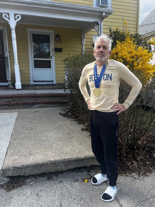 Theodore Belloise ran his first Boston Marathon in 4:04:56.