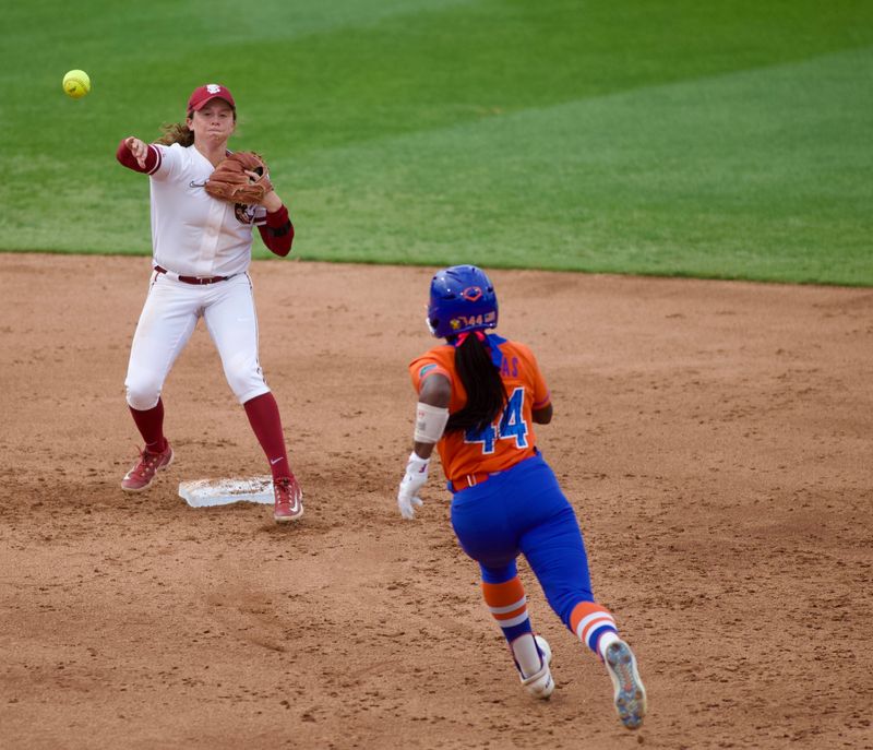 Marin Heller turns a double play as Florida State hosted the Florida Gators at JoAnne Graf Field on Wednesday, April 22, 2026.