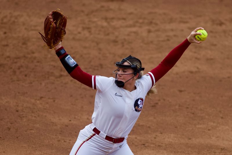 Ashtyn Danley throws a pitch as Florida State hosted the Florida Gators at JoAnne Graf Field on Wednesday, April 22, 2026.