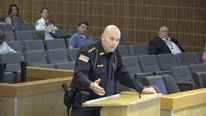Pensacola Police Chief Eric Winstrom defends PPD's use of Flock cameras at a Pensacola City Council meeting on April 23, 2026.