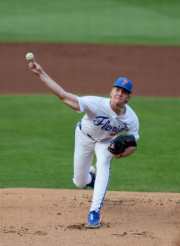 Florida pitcher Aidan King (47) pitches during an NCAA baseball game at Condron Family Ballpark at Alfred A. McKethan Field in Gainesville, FL on Friday, April 24, 2026. [Alan Youngblood/Gainesville Sun]