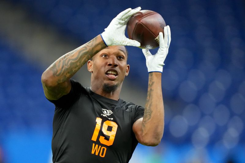 Texas Tech wideout Caleb Douglas (WO19) during the NFL Scouting Combine at Lucas Oil Stadium.