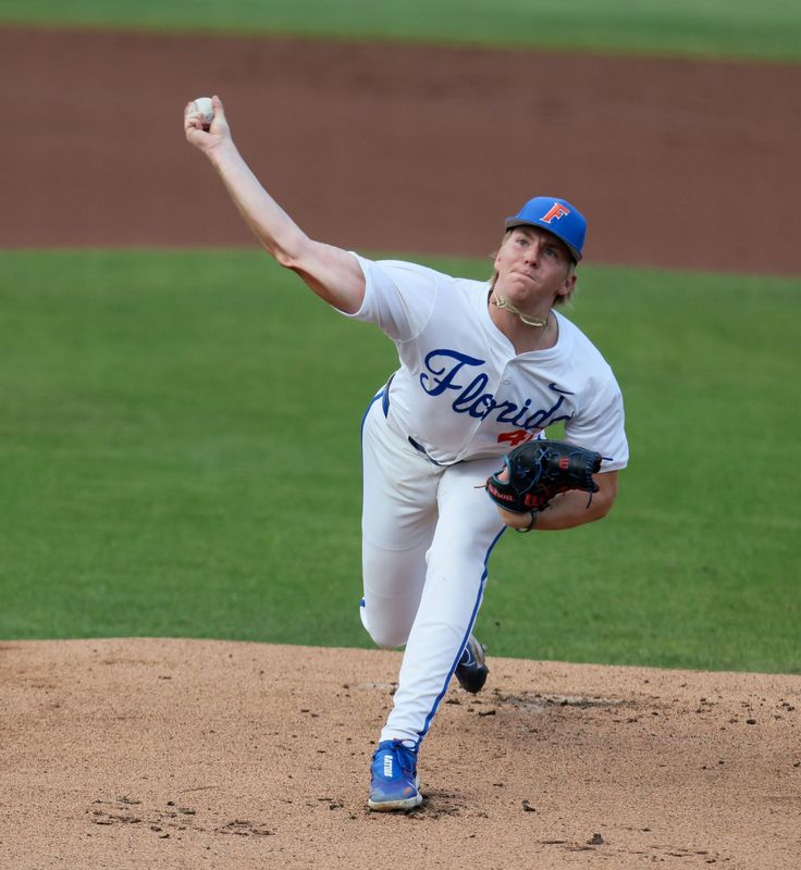 Florida pitcher Aidan King (47) pitches during an NCAA baseball game at Condron Family Ballpark at Alfred A. McKethan Field in Gainesville, FL on Friday, April 24, 2026. [Alan Youngblood/Gainesville Sun]