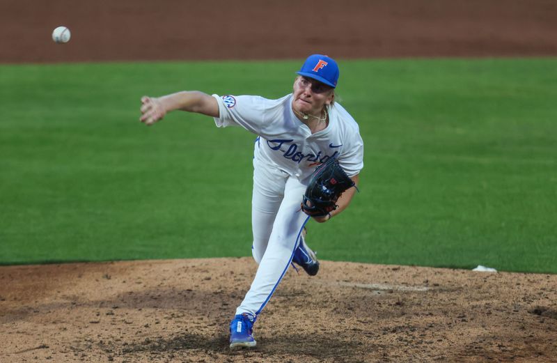Florida pitcher Aidan King (47) pitches during an NCAA baseball game at Condron Family Ballpark at Alfred A. McKethan Field in Gainesville, FL on Friday, April 24, 2026. [Alan Youngblood/Gainesville Sun]