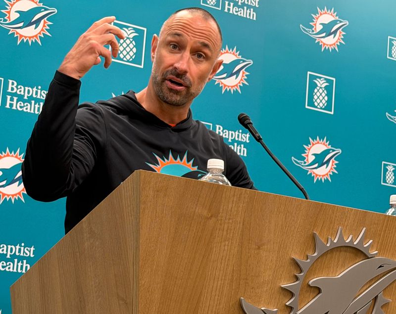Miami Dolphins general manager Jon-Eric Sullivan discusses the upcoming NFL Draft on April 15, 2026.
