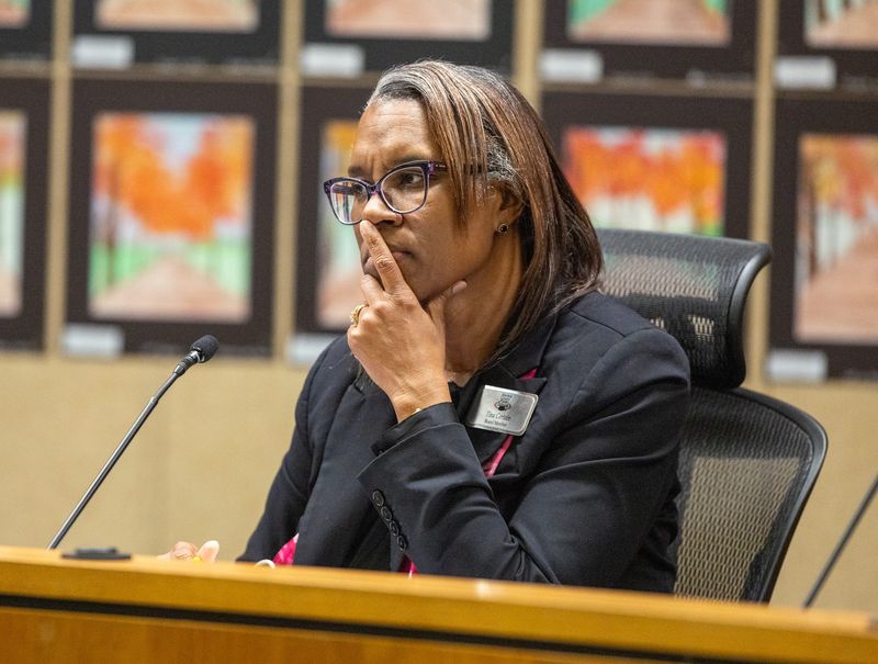 School board member Tina Certain listens during a school board meeting at Alachua County Public Schools District Office in Gainesville, FL on Tuesday, October 7, 2025.