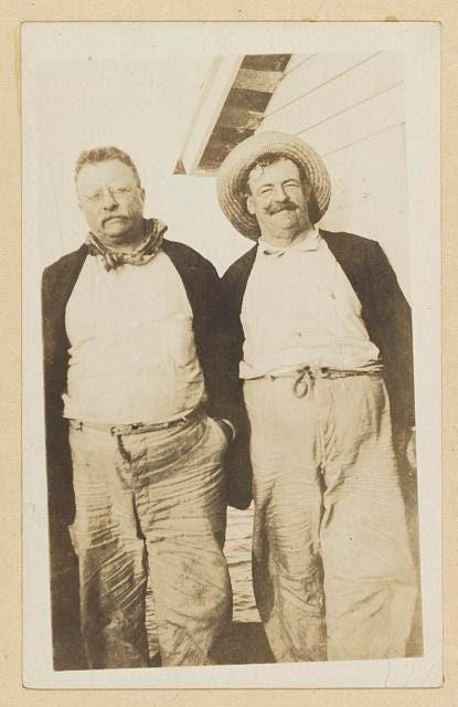 Col. Theodore Roosevelt and Russell J. Coles on a devil fish harpooning expedition near Punta Gorda, Florida, in 1917.