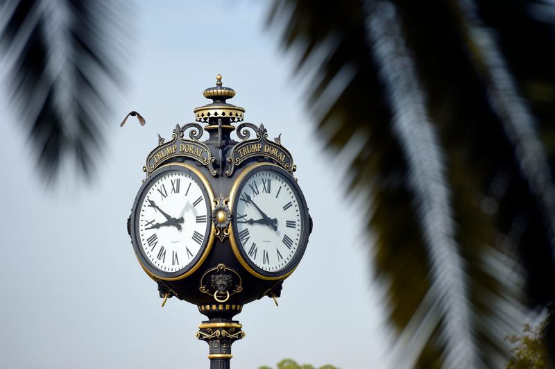 The clock at the Blue Monster at Trump National Doral.