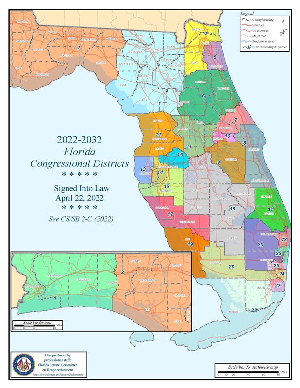 Florida's current congressional map signed into law April 22, 2022.