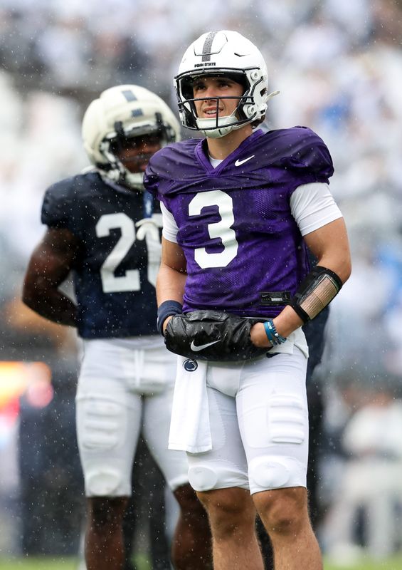 Apr 25, 2026; University Park, PA, USA; Penn State Nittany Lions quarterback Rocco Becht (3) stands on the field during the Penn State Blue-White Spring game at Beaver Stadium. Mandatory Credit: Matthew O'Haren-Imagn Images