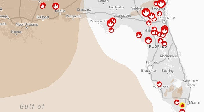 Active wildfires and smoke in Florida April 28, 2026.