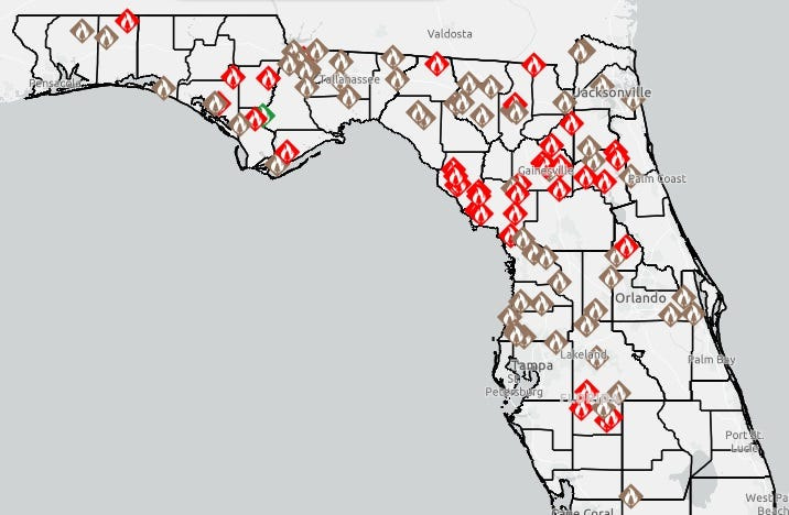 Active wildfires in Florida April 28, 2026.