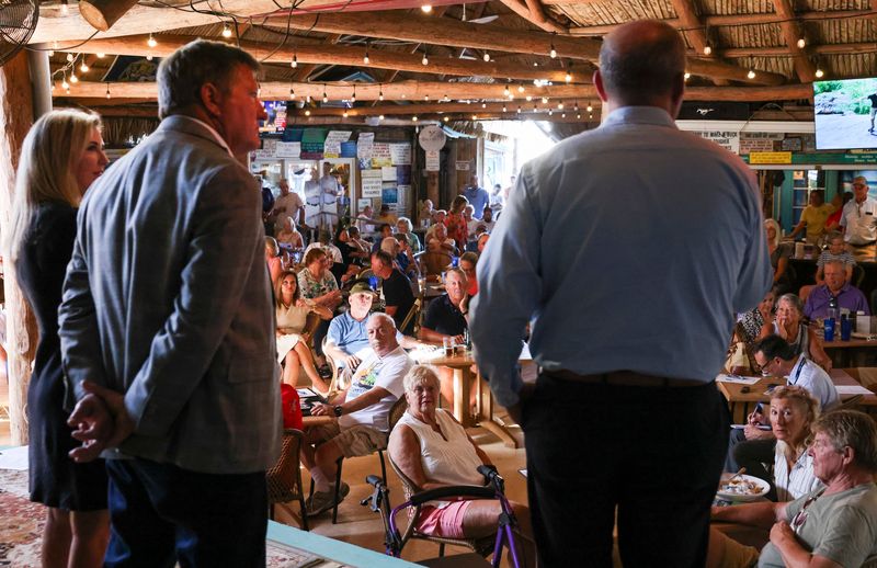 Martin County residents attend a meeting about train quiet zones, April 28, 2026, at Harry and the Natives in Hobe Sound. The event was hosted by Martin County Taxpayers Association and Quiet Zones for Martin County to raise support for quiet zones. Commissioner Stacey Hetherington, Administrator Don Donaldson and Public Works Director Jim Gorton spoke and answered questions from residents.