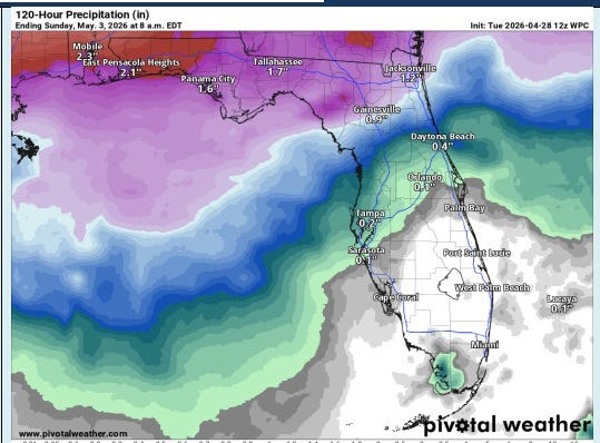 Rain forecast through May 3, 2026.