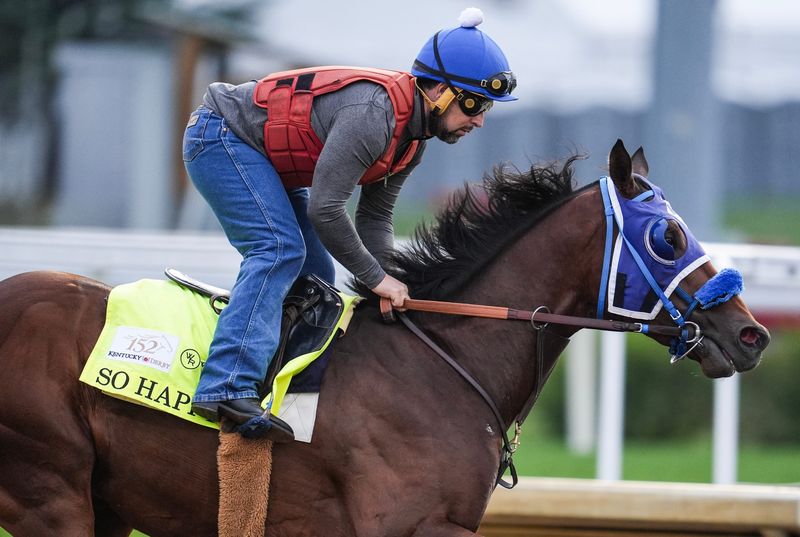 2026 Kentucky Derby contender So Happy works during a morning training session during Kentucky Derby week at Churchill Downs. The horse is trained by Mark Glatt. April 29, 2026
