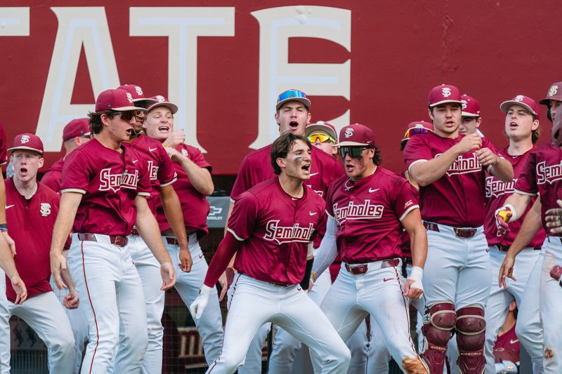 FSU baseball's Brody DeLamielleure celebrates a home run with his teammates in a win over South Florida on Wednesday, April 29, 2026 at Dick Howser Stadium.