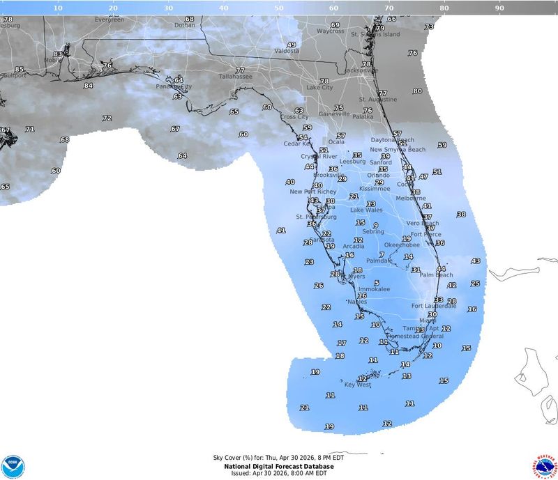 The view of the flower moon at 8 p.m. April 30 looks good for most of the Florida peninsula, but clouds could block the view for those in North Florida and the Panhandle.