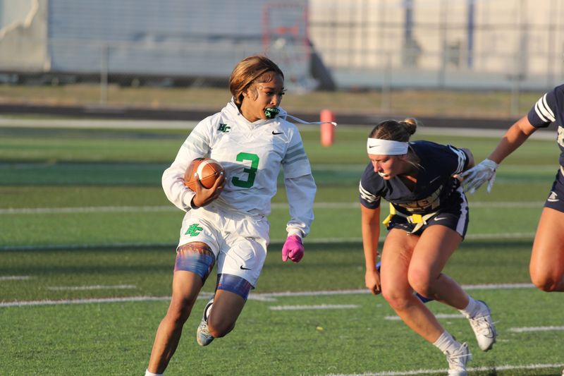 Haines City flag football went down 27-0 to Alonso High School in the regional quarterfinals on April 29, 2026, at Alonso High School. Featured in these pics are Haines City's Zebrielle Canaday (No. 3) and Alonso's Gabby Werr (No. 33).