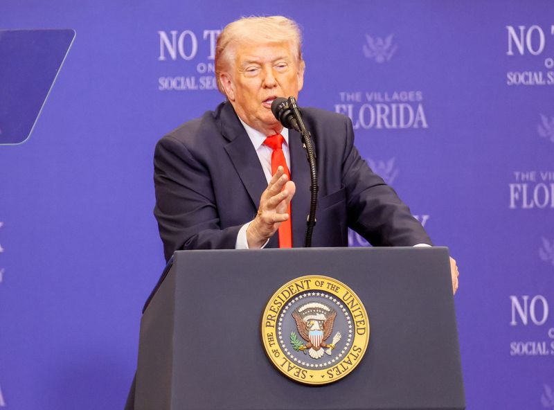President Donald Trump speaks at Middleton High School (The Villages Charter School) on May 1, 2026, in The Villages.