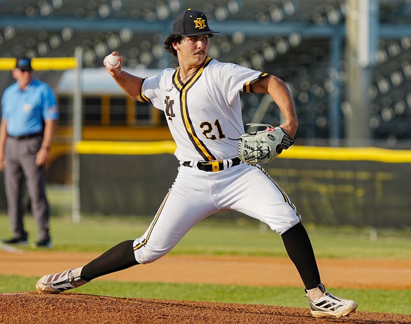 Jesse Decter pitches for Merritt Island against American Heritage in the first game of their three game series May 1, 2026. Craig Bailey, FLORIDA TODAY via USA TODAY NETWORK