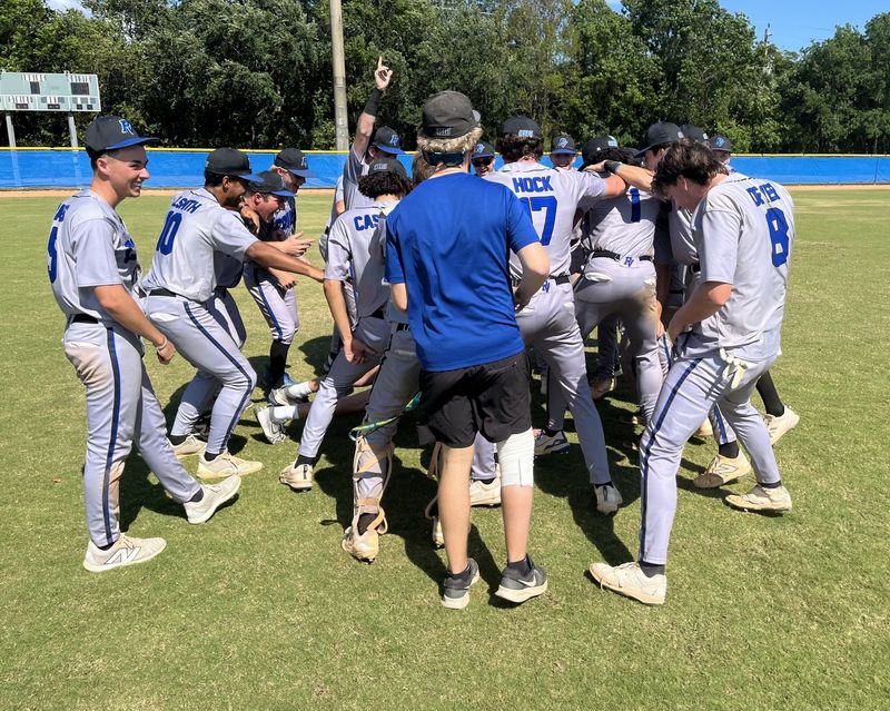 Park Vista players dance in the outfield after beating Jupiter 9-6 on May 2 to win their Region 3-7A semifinal series.