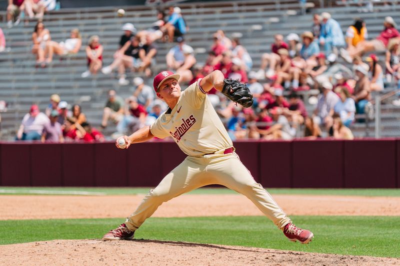 Chris Knier attempts a pitch on the mound for Florida State baseball against Pitt on Sunday, May 3, 2026