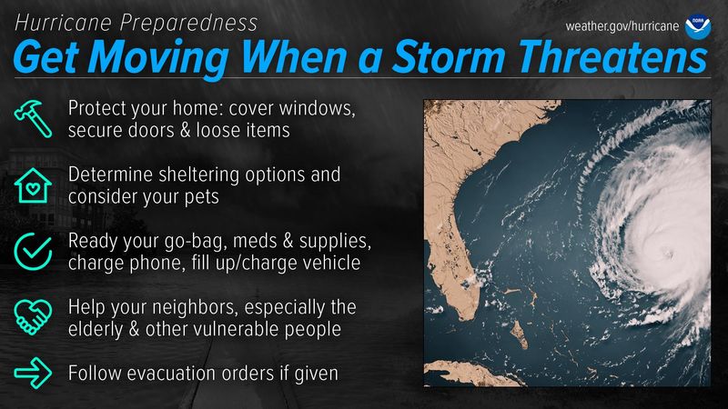 Hurricane Preparedness Week is May 3-9, 2026. Day 4 focuses on get moving when a storm threatens.