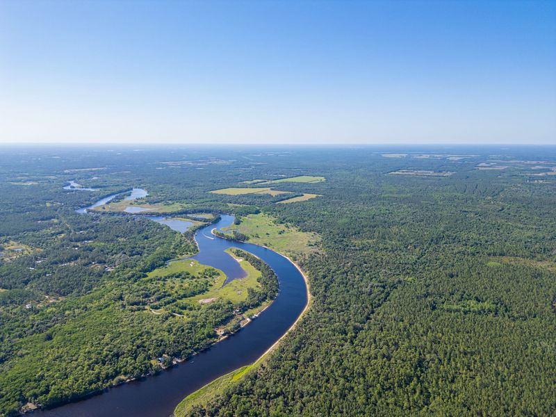 An aerial view of the River Bend Ranch property.