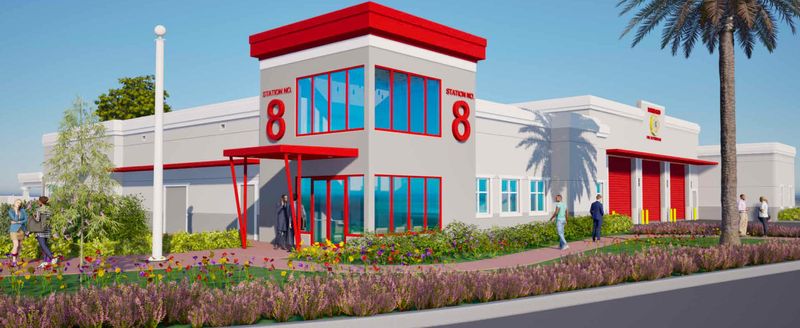 An updated artistic rendering depicts how Lakeland Fire Department's new Fire Station 8 in north Lakeland will look when built by Rodda Construction. Construction is expected to start within 30 days of the final approval on May 4, 2026.