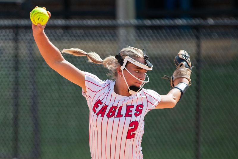 North Florida Christian pitcher Skylar Young (2) winds up to pitch. The North Florida Christian Eagles shutout the Harvest Community Warriors 15-0 in the regional quarterfinals on Tuesday, May 5, 2026.