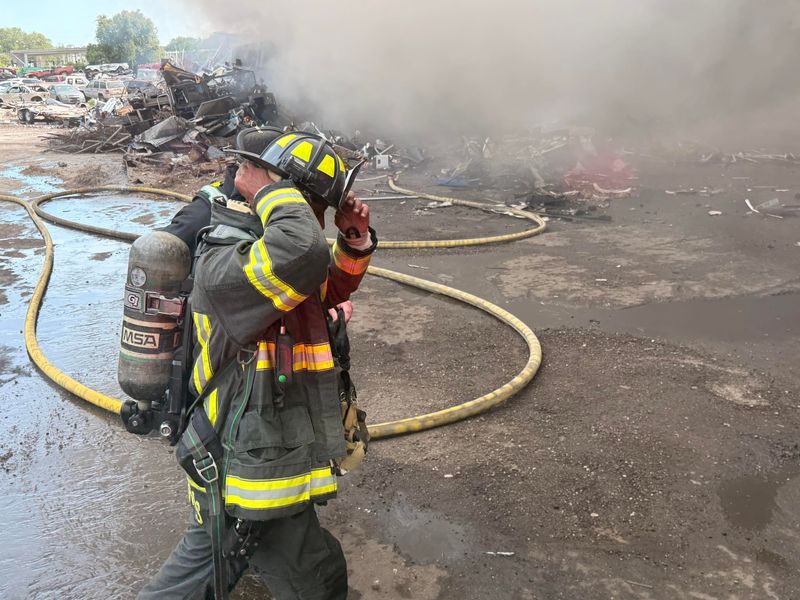 DeLand firefighters battle Central Florida Recycling scrapyard fire