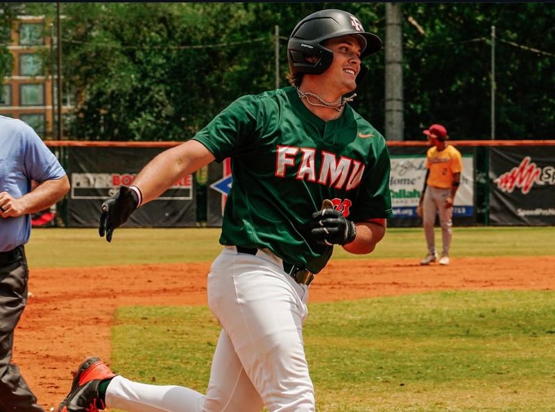 Jackson McKenzie runs the bases for the Florida A&M Rattlers during an NCAA Southwestern Athletic Conference college baseball series against the Bethune-Cookman Wildcats at Moore-Kittles Field in Tallahassee, Florida.