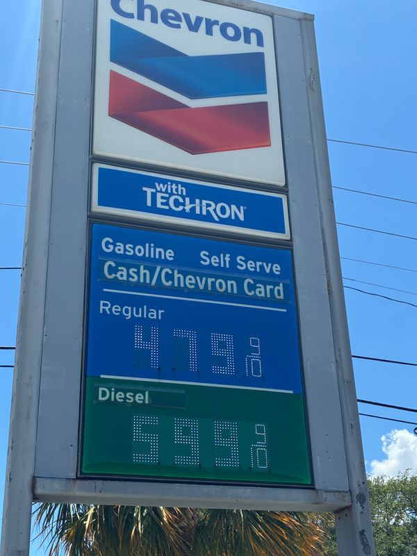 Gas approaches $4.80 a gallon at a gas station in downtown West Palm Beach on May 7, 2026.