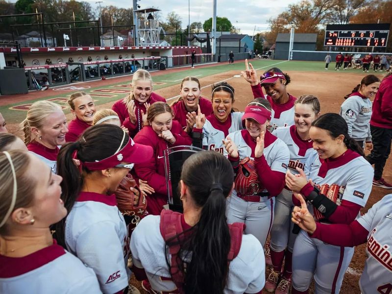Florida State softball gathered together after winning the ACC regular-season title after sweeping Boston College on May 3, 2026.