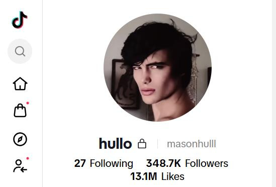 Screenshot from Mason Hull's TikTok account with the username hullo, shows it has been set to private.