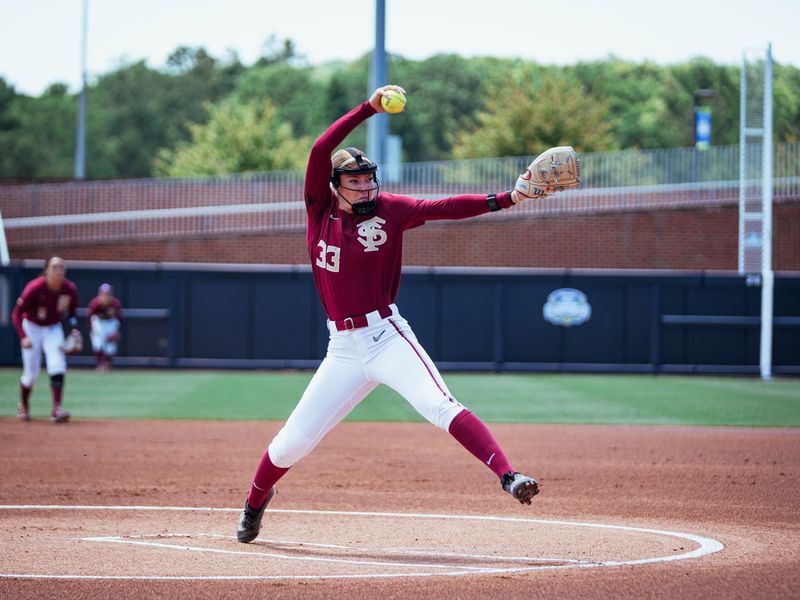 Bella Dimitrijevic attempts a pitch for FSU softball. The Seminoles defeated Stanford, 9-0, in the ACC semifinals on Friday, May 8, 2026.