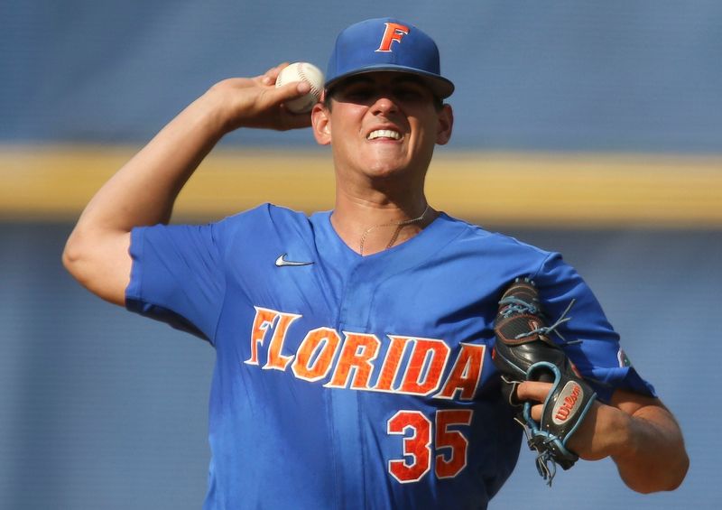 Florida pitcher Franco Aleman (35) makes a pitch in a start against Alabama during the SEC Tournament Thursday, May 27, 2021, in the Hoover Met in Hoover, Alabama. [Staff Photo/Gary Cosby Jr.]

Sec Tournament Alabama Vs Florida