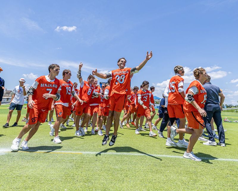 Benjamin's Hunter Davis leads the celebration following a state championship victory over St. Andrew's on May 9, 2026.