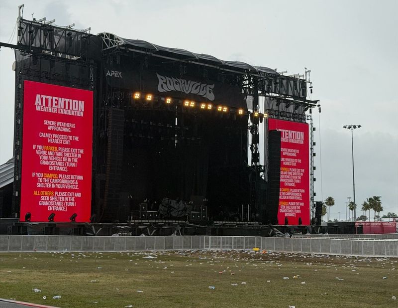 A severe weather warning forces Welcome to Rockville to evacuate on Saturday, May 9, 2026, at Daytona International Speedway in Daytona Beach.
