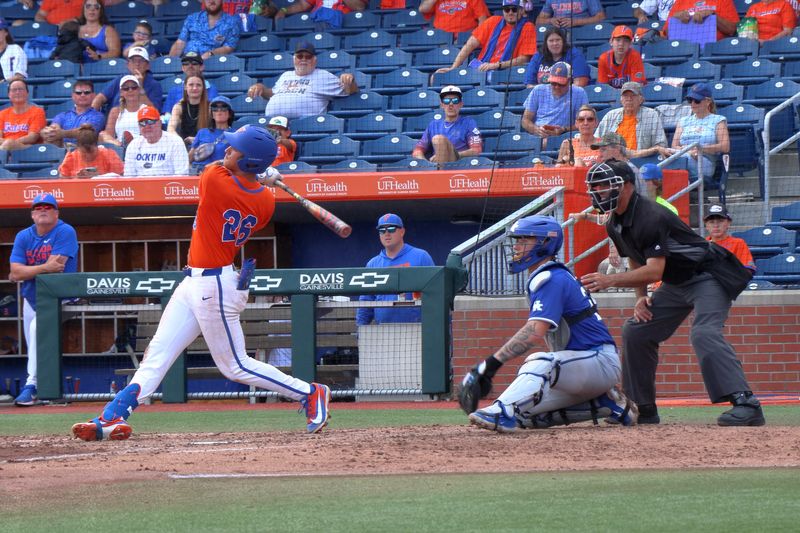 Cash Strayer swings at the pitch. Florida Gators vs Kentucky Wildcats college baseball at Condron Family Ballpark on Sunday, May 10, 2026