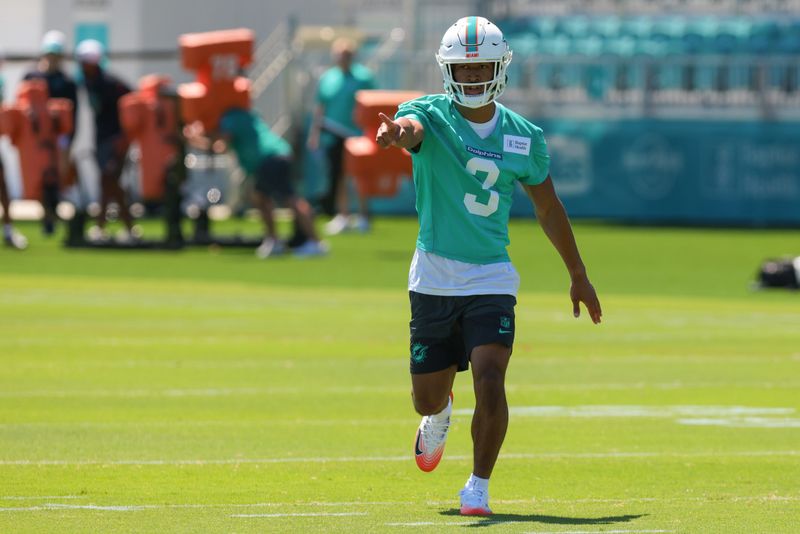 May 8, 2026; Miami Gardens, FL, USA; Miami Dolphins cornerback Chris Johnson (3) works during rookie minicamp at Baptist Health Training Complex. Mandatory Credit: Sam Navarro-Imagn Images
