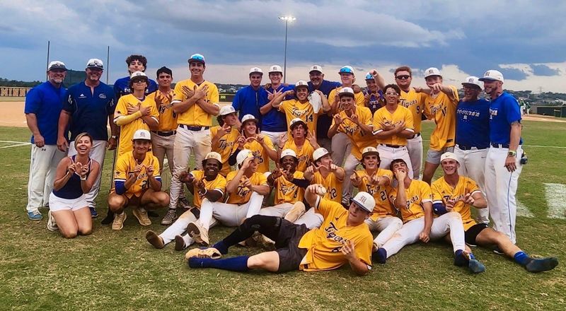The Martin County High School baseball team celebrates after defeating Lake Minneola in the best-of-three series to win the Region 2-6A title on Saturday, May 9, 2026 from Lake Minneola High School.