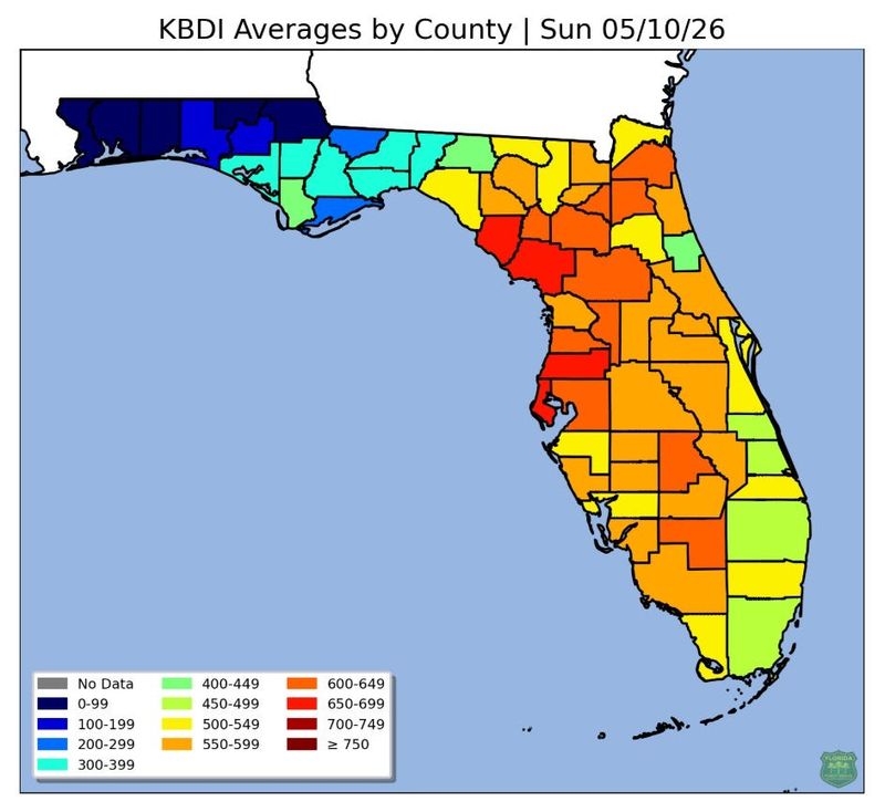 Keetch-Byram drought index as of May 10, 2026