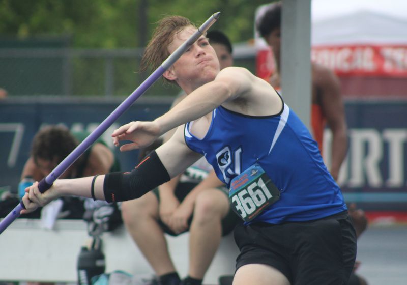Park Vista's Chase Bureau throws in the boys javelin during the FHSAA Class 4A high school track and field championships in Jacksonville, Florida, on May 9, 2026. [Clayton Freeman/Florida Times-Union]