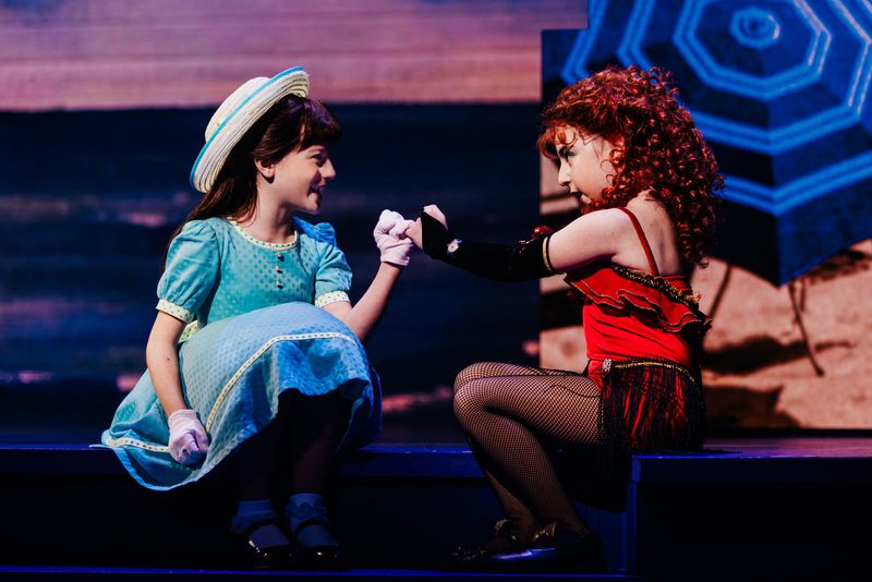 Zeya Grace (left) and Samantha Schwartz (right) as Little Bertie and Little Cee Cee in the Broadway musical "Beaches."