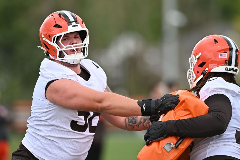 May 8, 2026; Berea, OH, USA; Cleveland Browns tackle Austin Barber (58) during rookie minicamp at CrossCountry Mortgage Campus. Mandatory Credit: Ken Blaze-Imagn Images